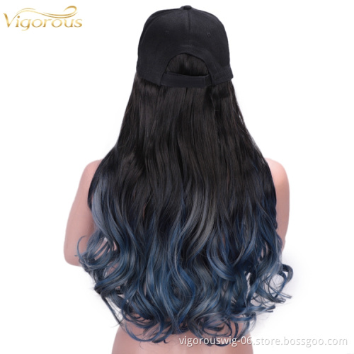 Hair Wavy Extensions Wig Baseball Hat Wig Long Wave curly Brown Wholesale Black Women Wig Hats